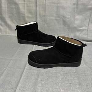 SO Women's Size 8 Lupita Comfort Slip On Faux Suede Fuzzy Cozy Mini Boots NEW